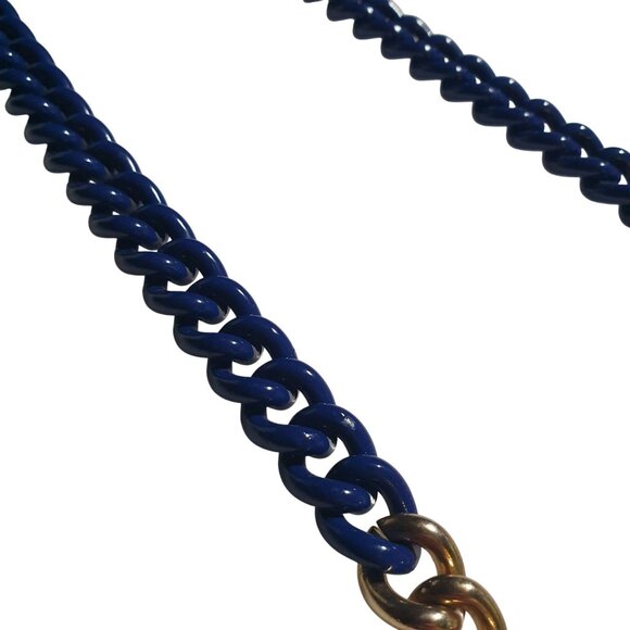 Blue Gold Tone Chain Link Statement Necklace 30 Inch Length Bold Two Tone Design - Picture 4 of 4